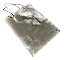 Kit 10 Sacolas Metalizadas Prata 20x15x7cm - Papel Premium