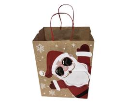 Kit 10 Sacolas Papel Kraft Papai Noel 27x20x33cm Natal