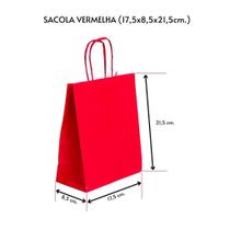 Kit 10 Sacolas Papel Kraft Presente 17,5x8,5x21,5cm Vermelho