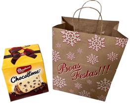 Kit 10 Sacolas Papel Kraft Presente Natal 27x20x33 cm