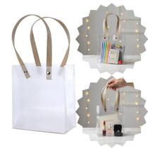 Kit 10 Sacolas para Presente Plásticas embalagem Transparente Alça Reforçada Lembrancinhas kits cosméticos