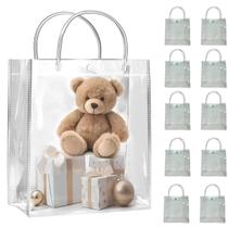 Kit 10 Sacolas Plástica 20x20 Transparente Pvc C/ Botão Alça Embalagem Lembrancinha Casamento Presente Aniversário Cor:T