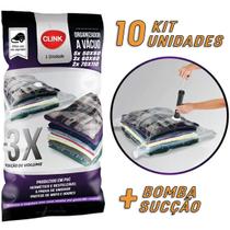 Kit 10 Sacos Organizador a Vácuo Pequeno, Médio e Grande + Bomba Para Guardar Edredom Roupas Clink