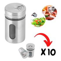 Kit 10 Saleiro Pimenteiro Tempero Aço Inox Regulagem E Visor