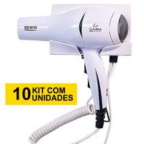 kit 10 Secador De Cabelo Gama Italy 2000w Ions Quente Frio Suporte Fixo Parede Banheiro Hotel Motel Pousada Academia Antifurto