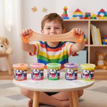 Kit 10 Slimes Gelástica Mega Elástica Lavável Não Gruda Pote 130G Geleia Original Glitter Atóxico