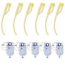 Kit 10 sondas foley e 5 bolsas urina sistema fechado 2L