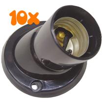 Kit 10 Soquete Porta Lâmpada Plafon Plafonier Inclinado 25 graus E27 Preto