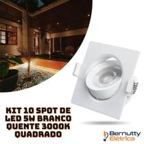 Kit 10 Spot De Led 5w Branco Quente 3000k Quadrado Direcionável Bivolt 110v/220v Embutir