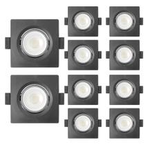 Kit 10 Spot de Led Embutir Slim MR16 Quadrado 6W Preto Bivolt