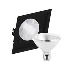 Kit 10 Spot Embutir Quadrado Recuado Par30 Preto + Lâmpada Led 10w 2700k