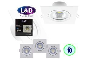 Kit 10 Spot LED Luminária Cob Quadrado 3w Branco Frio Casa Quarto L&D 0174