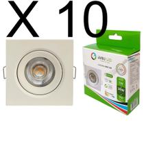 KIT 10 SPOT LED QUADRADO DIRECIONAVEL EMBUTIR 5W BRANCO QUENTE 3000k BIV EMBULED