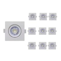 Kit 10 Spot Led Quadrado Embutir Direcionável 3W Frio 6000K