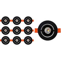 KIT 10 SPOT LED REDONDO DIRECIONAVEL EMBUTIR 10W 6000k ALUMINIO PRETO EMBULED