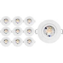 KIT 10 SPOT LED REDONDO DIRECIONAVEL EMBUTIR 5W BRANCO QUENTE 3000k BIVOLT - GALAXY