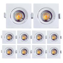 Kit 10 Spot Led Smd 7w Dicróica Direcionável Quadrado Branco Quente 3000k Bivolt