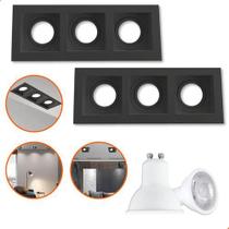 Kit 10 Spot Triplo Embutir Recuado Quadrado Preto + Lâmpada Gu10 Kit 10 Spot Triplo Embutir Recuado Quadrado Preto + Lâmpada Gu10