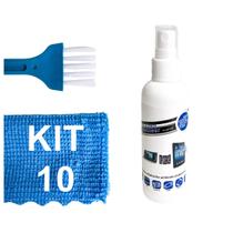 Kit 10 Spray Limpa Telas Pincel Pano Microfibras para Telas Tablet Tv Notebook Monitor Smartphone