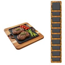 Kit 10 Tábuas Churrasco Madeira Nobre + Chapa Ferro Fundido 30x30cm