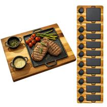 Kit 10 Tábuas Madeira com Chapa de Ferro Fundido + 2 Molheiras - Alta Qualidade Kit 10 Tábuas Madeira com Chapa de Ferro Fundido + 2 Molheiras - Alta Qualidade