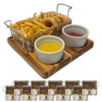 Kit 10 Tábuas Petisqueira Com 10 Cestas Para Porção, Fritas e Pastel + Ramekins - Brasa Store