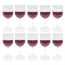 Kit 10 Taça Vinho Acrílico Bebida Festas 340ml Transparente