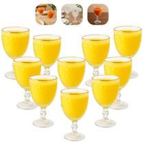 Kit 10 Taças 325ml Para Água Suco Vinho com Borda Dourada Elegante Lyor