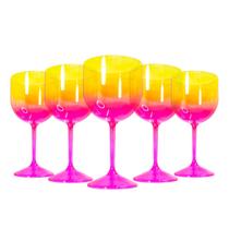 Kit 10 Taças de Gin Acrílico Cristal 450ml Pink / Amarelo Para Casamento Aniversário Festa de 15 anos Batizado