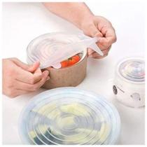 Kit 10 Tampas De Silicone Reutilizaveis Flexíveis Pote Fruta Transparente Liso