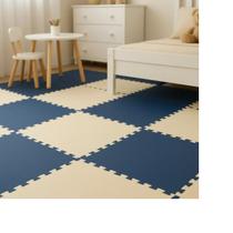 Kit 10 Tatame Tapete Eva 50x50x1cm 10mm AZUL MARINHO e CREME