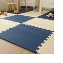 Kit 10 Tatame Tapete Eva 50x50x1cm 10mm AZUL MARINHO e CREME