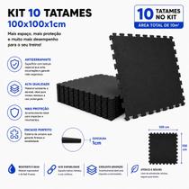 Kit 10 Tatames Tapetes Eva 100x100x1cm 1x1 Metro 10mm Preto Linha Premium com Bordas de Acabamento
