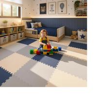 Kit 10 Tatames Tapetes EVA 50x50x1cm AZUL MARINHO CINZA CLARO e CREME