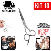 Kit 10 Tesoura Cabeleireiro Profissional 6,5" Aço Inoxidável Barbearia e Salão