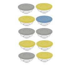Kit 10 Tigela Bowl Redonda Tampa Sortida Vidro 500ml Marinex