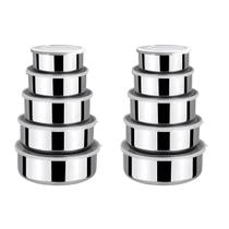 KIT 10 Tigelas Aço Inox Potes Bowl C/ Tampa