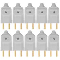 Kit 10 Tomada Plug Macho Prensa Cabo 2 Pinos Finos 10A Cinza