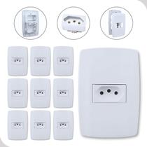 KIT 10 Tomadas 10A Branca 3 Pinos Horizontal Slim 4x2 Ilumi 2P+T 250V