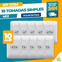 Kit 10 Tomadas Simples 10A 4x2 Completas Tramontina Aria Branco Para Reforma Casa Completa