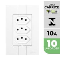 Kit 10 Tomadas Tripla 10A Monobloco Caprice Pluzie 4x2 branca 250V