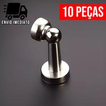 Kit 10 Trava Porta Magnético Prendedor de Aço Inox Cromado Slim com Imã e Fixador Parafusado