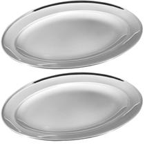 Kit 10 Travessa Bandeja Oval Servir Prateada Inoxidável 30cm