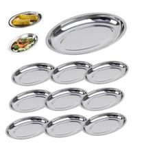 Kit 10 Travessa Oval Inox Funda 21cm Porções Arroz Feijão - Kehome