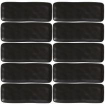 Kit 10 Travessas Cerâmica 33x13cm Preto Restaurante Sushi Or