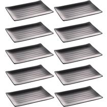 Kit 10 Travessas de Melamina para Comida Japonesa Sushi Sashimi Pratos Retangulares Pretos Lyor