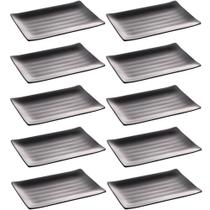 Kit 10 Travessas de Melamina para Comida Japonesa Sushi Sashimi Pratos Retangulares Pretos Lyor