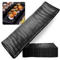 Kit 10 Travessas Estriada para Sushi Kanpai Restaurante Comida Japonesa Oriental Melamina Preta Bestfer