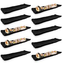 Kit 10 Travessas Estriadas para Sushi em Melamina/Plastico Preta Bestfer