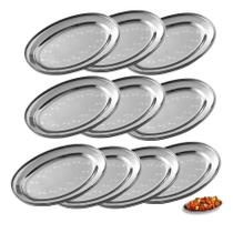 Kit 10 Travessas Oval Inox Bandeja Porção Comida 25x15cm Kit 10 Travessas Oval Inox Bandeja Porção Comida 25x15cm